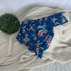 American Eagle Outfitters Blue Floral Crop Top Size S